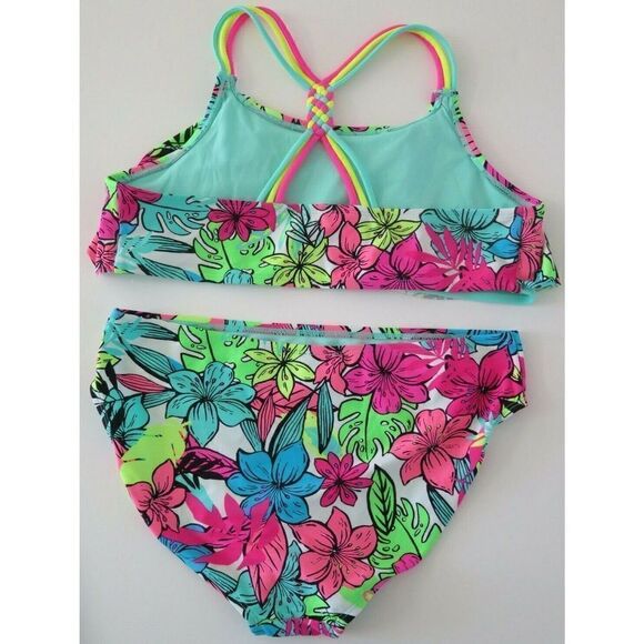 Kian D. Los Angeles Women's Sz 18 Teal/Multicolor Floral Ruffle Top 2-Pc Bikini - Picture 3 of 6
